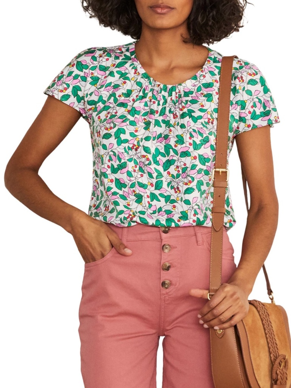 Boden Florence Silk and Cotton Blend Short Sleeve Top
